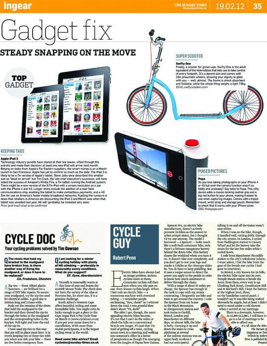 sunday times and swifty scooters, folding adult scooter